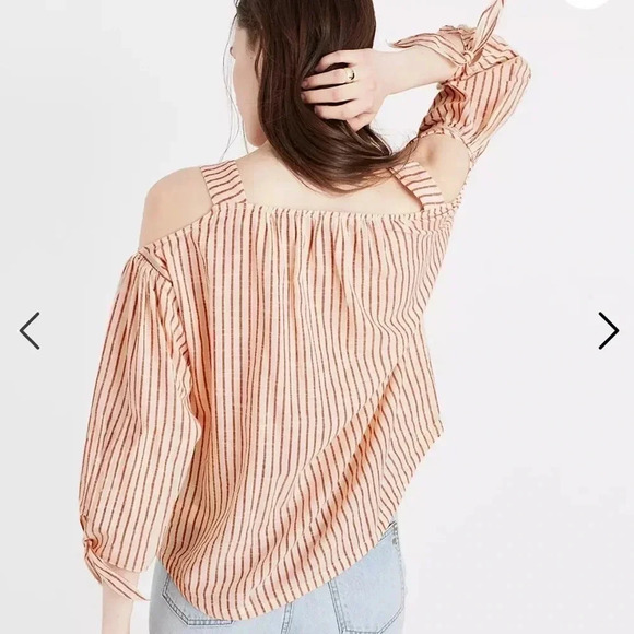 Madewell Cold-Shoulder Top in Red Stripe Size Small - Picture 2 of 7